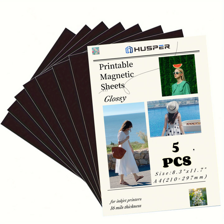 HUSPER A4 Size 5 Sheet Printable Magnet Sheets Flexible Magnetic Inkjet Printing Glossy Photo Paper
