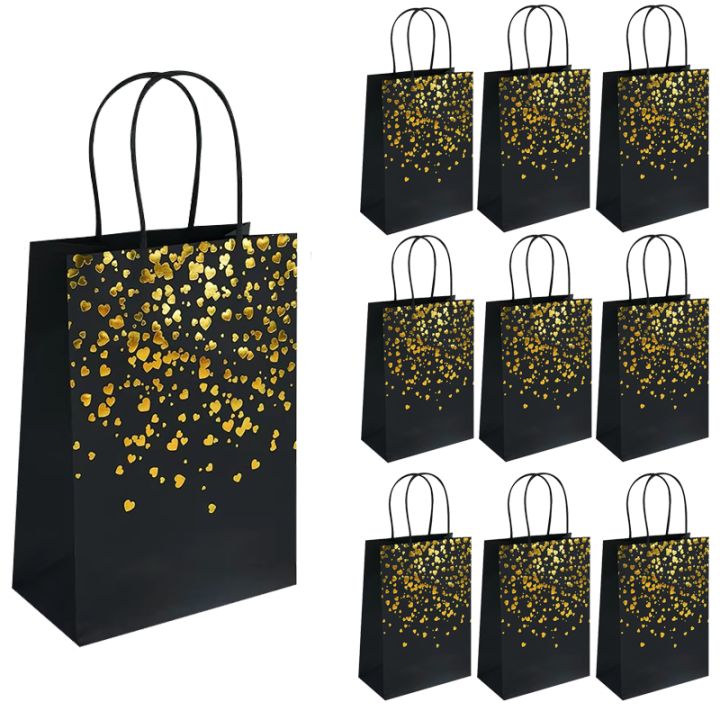 5/10PCS Black Brown White Bronzing Paper Bags Portable Birthday Gift Paper Bags Shopping Birthday Wedding Christmas 22x16x8cm