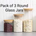 Pack of 3 Large, Medium and Small Square/Round Wooden Lid, Borosilicate Glass Jar Food Storage Containers Set, Airtight Food Jars with Kitchen Canisters for Sugar, Candy, Cookie, Rice and Spice Jars. 
