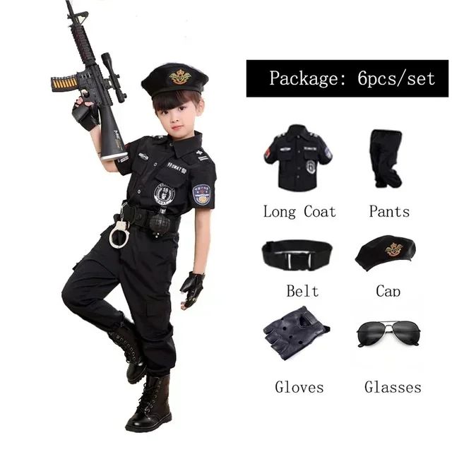 2025 Halloween Kinderen Politieagent Cosplay Kostuums Kids Kerstfeest Carnaval Politie Uniform Halloween Jongens Leger Kleding