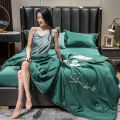 100% Washed Silk Summer Quilt Embroidery Smooth Ice Cooling Comforter for Bed Silky Solid Blanket Soft Cool Summer Blanket.