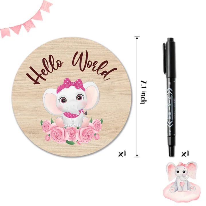 1pcs%20Pink%20Elephant%20Baby%20Birth%20Announcement%20Board%20Wooden%20Sign%20with%20Black%20Marker%20for%20Newborn%20Photo%20Prop%20Customizable%20Baby%20Keepsake%20-%20Image%203