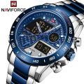 NAVIFORCE NF9171 Silver And Royal Blue Two-tone Stainless Steel Dual Wrist Watch For Men - Royal Blue & Silver. 