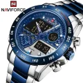 NAVIFORCE NF 9171 Silver And Royal Blue Two-tone Stainless Steel Dual Wrist Watch For Men - Royal Blue & Silver.