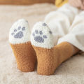 Cute Cat Paw Coral Velvet Winter Socks for Women | Warm & Fluffy Non-Slip Floor Sleep Socks. 