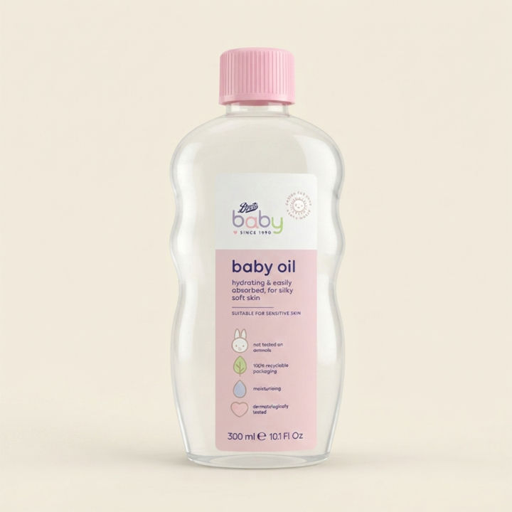 Boots Baby Oil 300ml UK Kind And Gentle Formula Leaves Skin Moisturised And Silky Soft Dermatologically Tested