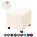 Elastic Jacquard Ottoman Cover Solid Color Stool Covers Square Footrest Covers All-inclusive  Anti Slip Footstool Slipcovers. 