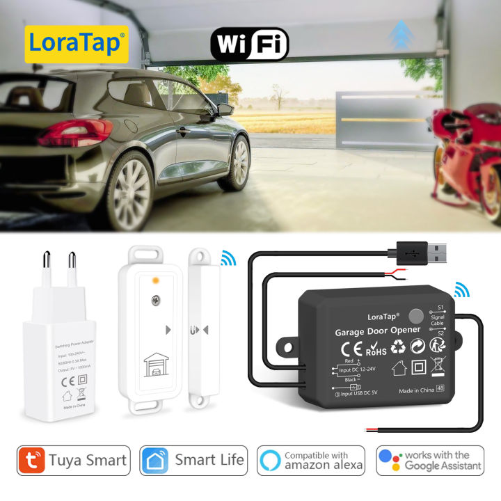 LoraTap Tuya Smart Life Garage Door Opener Controller Wireless Sensor Security Warning System Work with  Assistant Alexa pen gpt