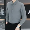 Anti-Wrinkle Men's Shirts Long Sleeve Dress Shirts Male Slim Fit Camisa Social Business Blouse Gray Office Classic Shirt 5XL. 