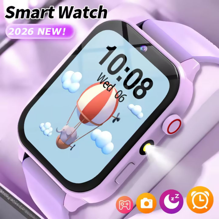 2026 New Children Smart Watch Alarm Clock LED Flashlight Waterproof Kids Watches Camera Take Photo Puzzle Games Smartwatch Girls