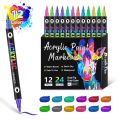24/48/72 Colors Acrylic Paint Markers,Dual Tip Pens With Dot Tip and Brush Tip for Rock Painting,Wood,Ceramic,Fabric,Canvas,DIY. 