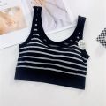 One-piece Cup Sports Vest Beautiful Back Women's Double Shoulder Stripes Tank Top Thin High-elastic. 