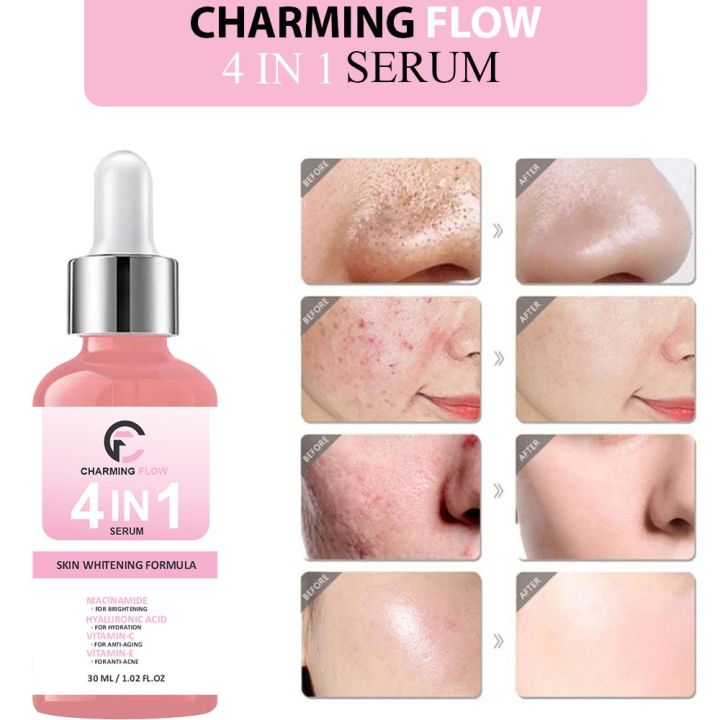 CHARMING FLOW 4IN1 Super Skin Glowing Serum | 5% Niacinamide, 30% Vitamin C 10%, Vitamin E 10% & HA | 30 ml