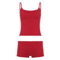 RUKEQT Women's Solid-Color Backless Sleeveless Loungewear 2-piece Set Vacation Spaghetti Strap Tank Top & Low-Rise Shorts Summer.