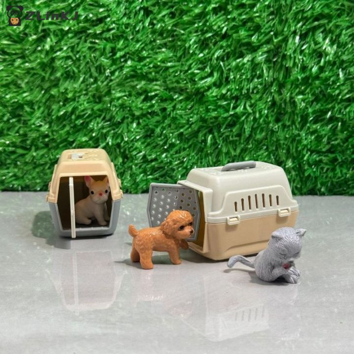 ▶2/4Pcs Realistic Mini Dog & Cat Cage With Door Miniature Dollhouse Pet House For Doll Accessories Mini Pets Habitat
