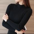 Women Mock Neck Ruffles Sweater Long Sleeve Knitted Bottoming Solid Pullovers Women Casual Stripe Sweater Autumn Winter 2023. 