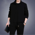 Men's autumn and winter two-piece trendy cardigan sweater casual sports set men's full set youth top and pants.