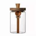Coffee Bean Storage Jar Glass Sealed Containers Grains Jar with Wood Spoon Clear Spice Jars Kitchen Moisture-proof Storage Tank. 