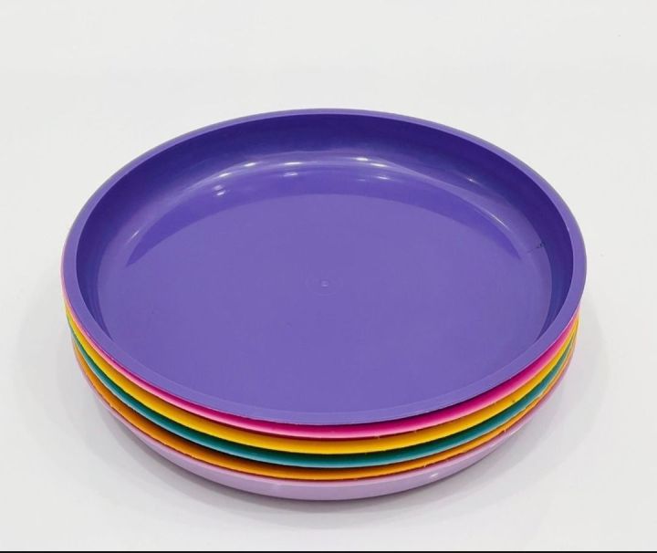 8-inch Everyday Dinner Plates Plastic Reusable BPA Free Dishwasher Safe Set of 6 in Assorted C...