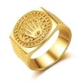 ROP TRENDING STAINLESS STEEL HIP-HOP GOLDEN TITANIUM CROWN RING FOR MEN OR BOYS. 