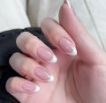 24French Gel Nail Tips - French Tip Nails Coffee Medium Almond Fake Nails for Nail ArtWith Glue Stickers Nail File. 