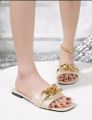 Women Chain Decor Slide Sandals, Fashion Summer Flat Sandals. 