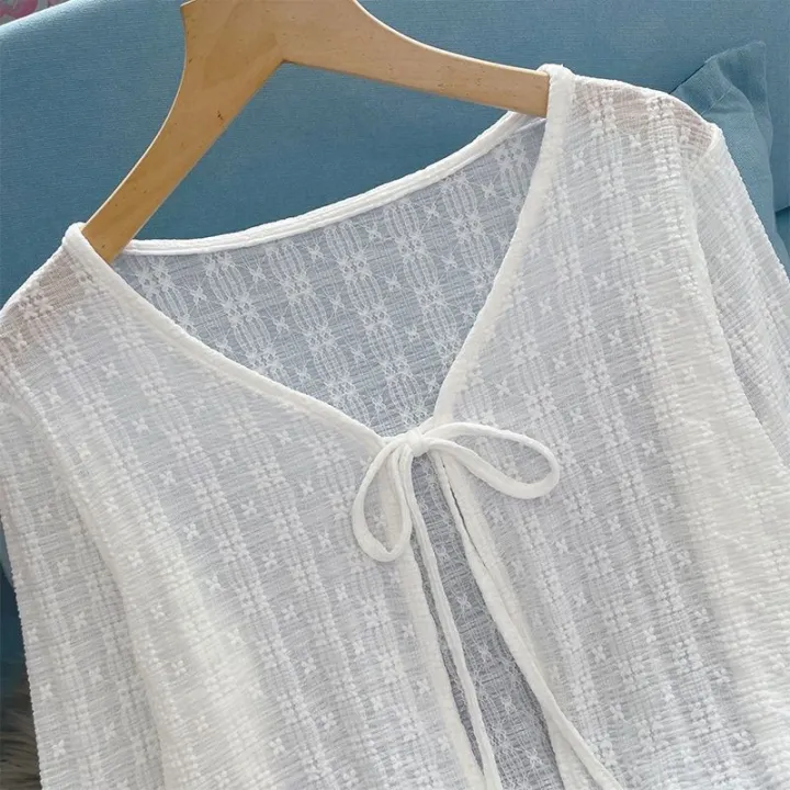 2026%20White%20Tie%20Up%20Summer%20Cardigan%20Women%20%20Long%20Sleeve%20Sheer%20Mesh%20Crop%20Tops%20Woman%20Chic%20All%20Match%20Short%20Printed%20T%20Shirt%20Mujer%20-%20Image%204