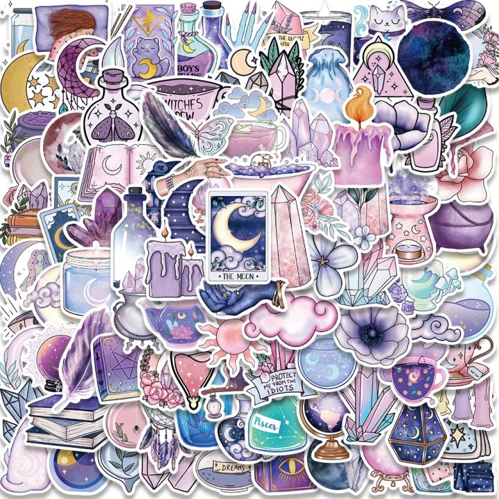 100pcs Purple Magic Moon Sticker Pack Waterproof Phone Case Laptop Skin Aesthetic Stickers DIY Personality Decorate