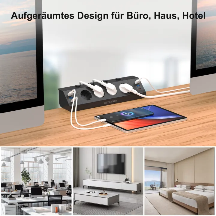 EU Desktop bulit in Power Socket with 4 AC Outlets and 4 USB A 2 USB C ...