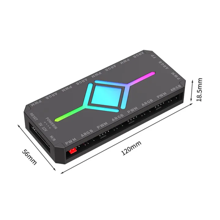5V3%20Pin%20ARGB%20Controller%20Computer%20Case%20Fan%20Divine%20Light%20Synchronous%20PWM%20Temperature%20Control%209-Port%20Hub%20Hub%20with%20Remote%20Control%20HU%20-%20Image%202