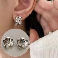 925 Sterling Silver Texture Flower Earrings For Women Gothic Trendy Simple Retro Earring Jewelry Party Accessories.
