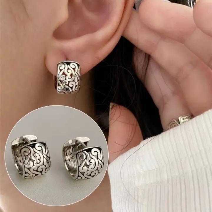 925%20Sterling%20Silver%20Texture%20Flower%20Earrings%20For%20Women%20Gothic%20Trendy%20Simple%20Retro%20Earring%20Jewelry%20Party%20Accessories%20-%20Image%206