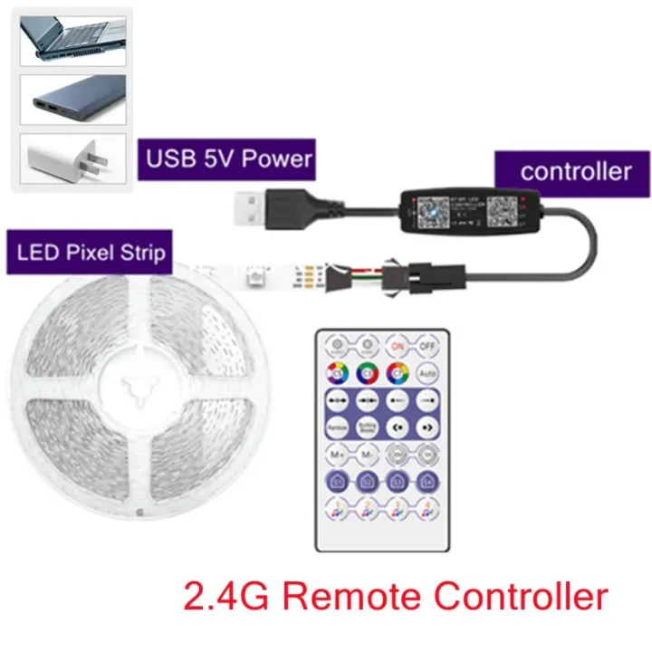 WS2812B%20LED%20Strip%20RGB%20IC%20Smart%20USB%20Bluetooth%20Music%20Controller%20Kit%20Individually%20Addressable%20Smart%20RGB%20LED%20Strip%2030/60/144Leds/m%20-%20Image%202