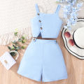 2024 Girls Set 7 8 9 10 11 12 Years Old Summer Minimalist Sleeveless Strap + Shorts Suit Casual Teen Outfit Kids Girl Clothes. 