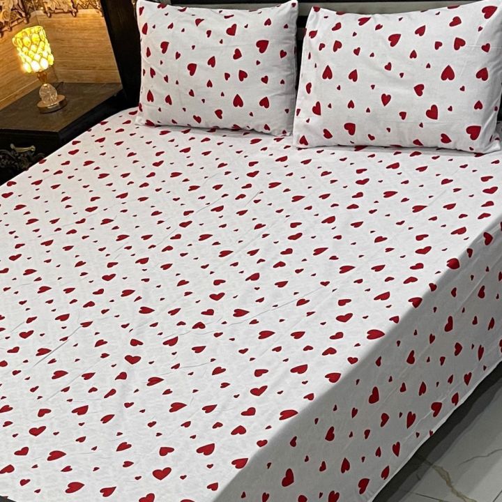 HEART DESIGN KING SIZED COTTON BED SHEET