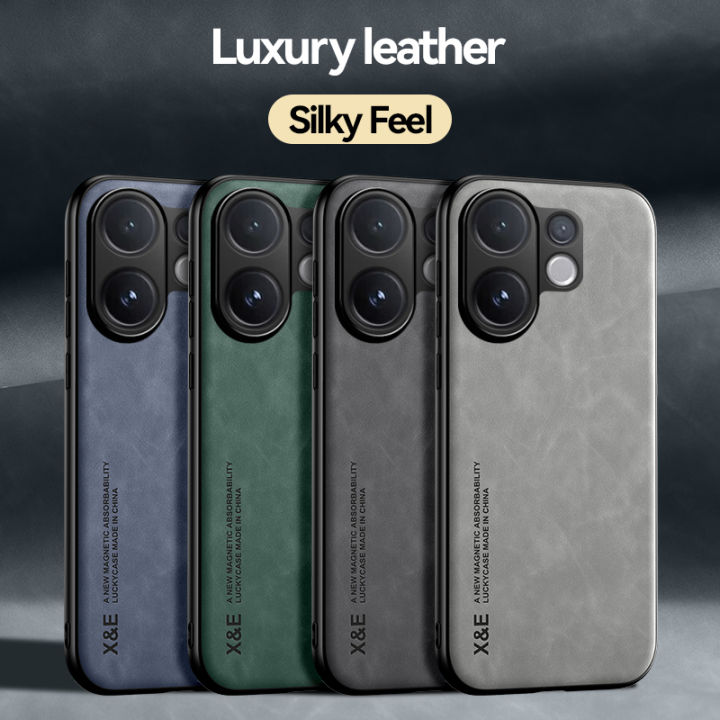 Luxury Leather Case for vivo V60 Magnetic Car Holder Phone Shell for V50 Lite V50 5G Fundas
