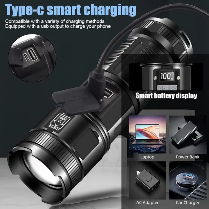 LED Torch 50,000 Lumen with Work Light, Extremely Bright Built-in 9000 mAh Battery with Digital LED Power Display, Rechargeable for Outdoor Camping Hiking