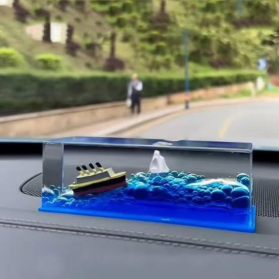 Car Interior Accessories Dashboard Decoration Moving Titanic Liquid Wave Cruise Ship