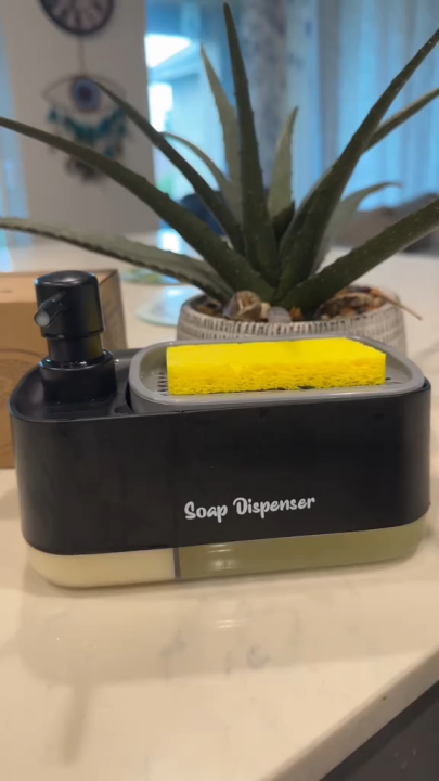 3 in 1 Soap Pump Dispenser Dish Soap Liquid Dispenser Sponge Holder Dish Soap Pump Dispenser for Kitchen Sink Countertop Bathroom Outdoor Garden