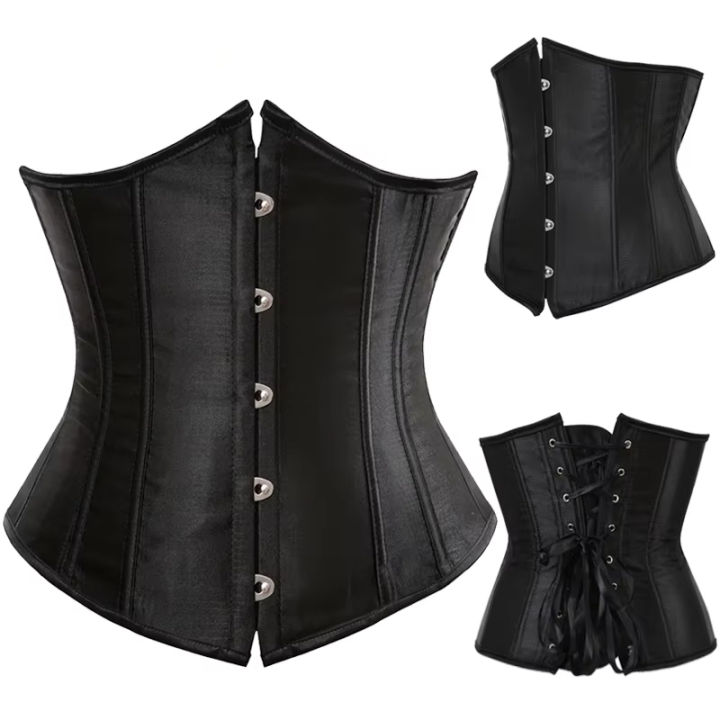 Women's Satin Underbust Corset Bustier Underwear Waist Slimming Body Shaper Corset Top for Women Steampunk Lace-up Corset