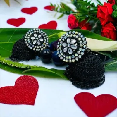 Bollywood%20Jewellery%20earing%20Traditional%20Ethnic%20jimikki%20earings%20Oxidized%20Black%20color%20with%20multi%20Stone%20Party%20Wear%20Bridal%20Bride%20Wedding%20Bridesmaid%20Indian%20Jhumka%20Jhumki%20Earrings%20Jewelry%20for%20Women%20-%20Image%202
