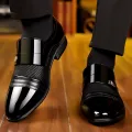 Men's Slip On Business Shoes Glossy Pointed Toe Uniform Modern Office Shoes Suitable for Office Evening Party. 