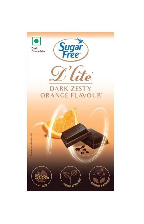 Sugar Free D'Lite Dark Zesty Orange Flavour Dark Chocolate 40 Gm