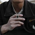 Vnox Black Square Necklace for Men, Stainless Steel Geometric Pendant, Casual Punk Boy Layer Cuban Box Figaro Chain Jewelry. 