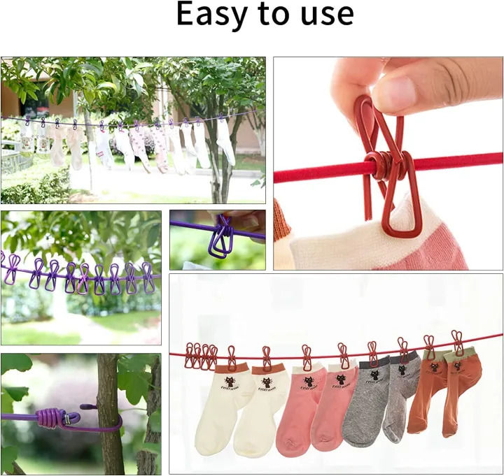 Retractable Cloth Rope Multi-Functional 180cm Retractable Clothesline Rope with 12 Clips ...