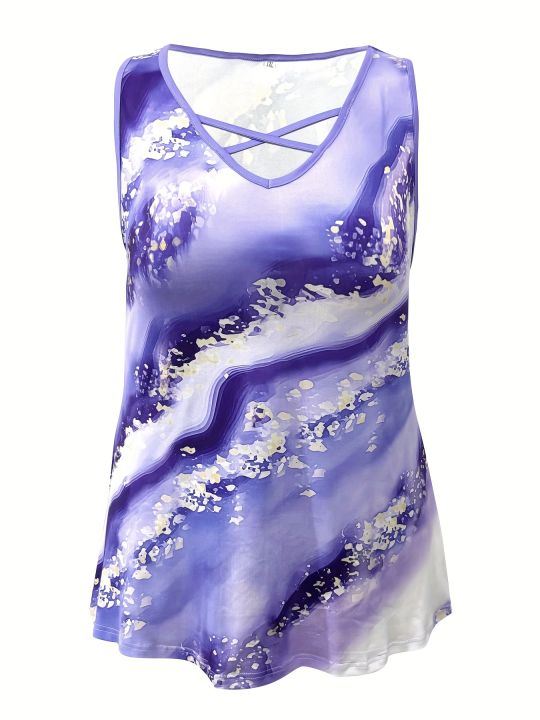 Plus%20Size%20Marble%20Print%20Tank%20Top%20Casual%20Criss%20Cross%20Sleeveless%20V%20Neck%20Top%20For%20Summer%20&%20Spring%20Women's%20Plus%20Size%20Clothing%20-%20Image%204