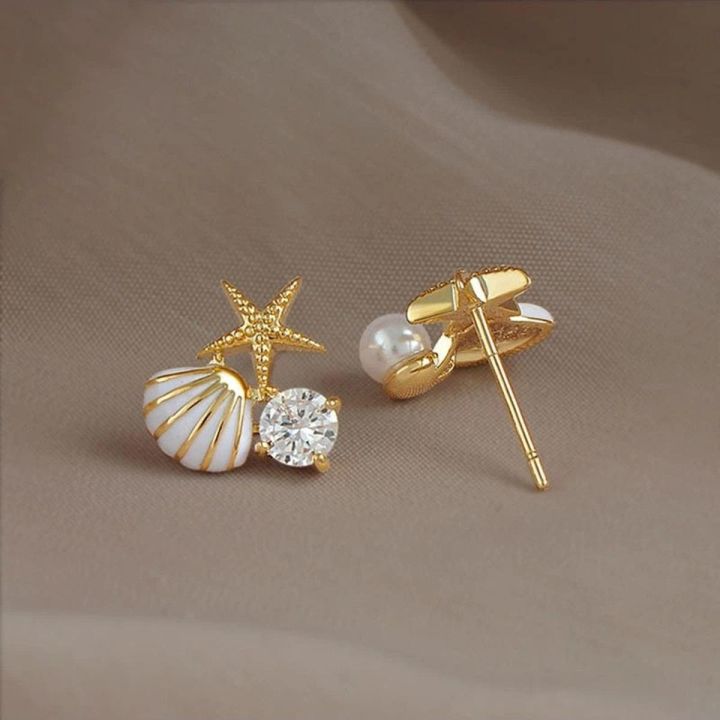 Starfish%20Shell%20Stud%20White%20Color%20Earrings%20for%20Women%20Small%20Cute%20Imitation%20Pearl%20Earrings%20Banquet%20Wedding%20Jewelry%20-%20Image%203