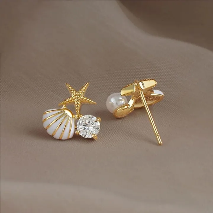 Starfish%20Shell%20Stud%20White%20Color%20Earrings%20for%20Women%20Small%20Cute%20Imitation%20Pearl%20Earrings%20Banquet%20Wedding%20Jewelry%20-%20Image%203