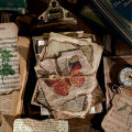 60 pcs Retro traces book page material paper series tore up old book pages Text plants old Newspaper decorative material paper. 