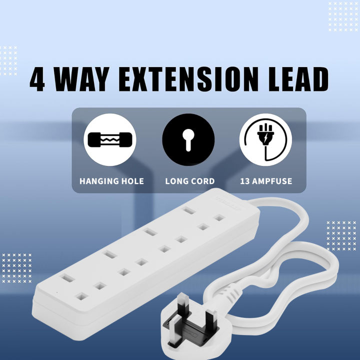 UK Extension Lead 2/4 Way Multi-Outlet Power Strip with Long Cord 13 Amp Fuse Surge Protection for Home Office